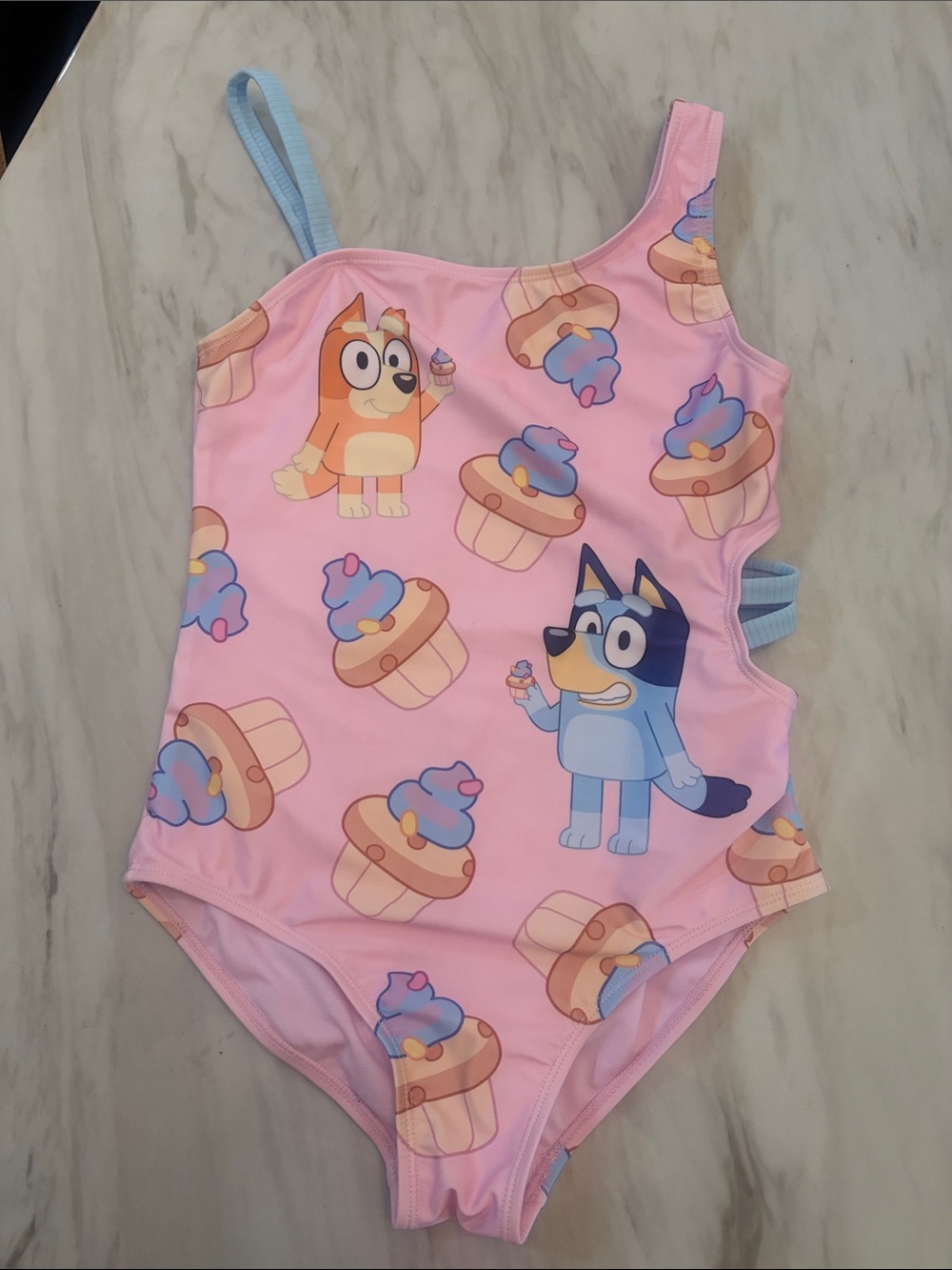 Girls Pink Bluey Cupcake One-Piece Swimsuit